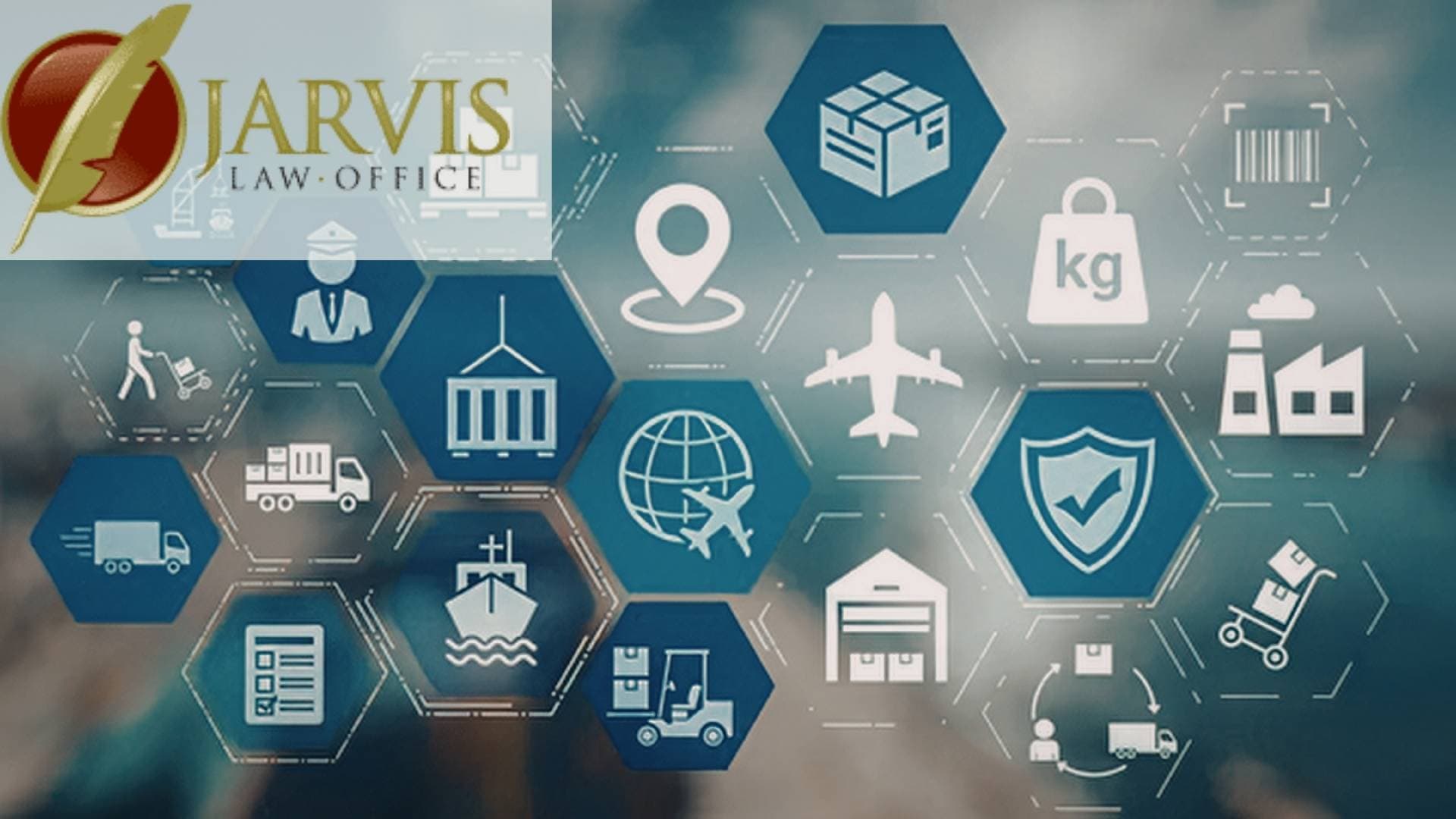 Logistics and shipping icons with Jarvis Law Office logo