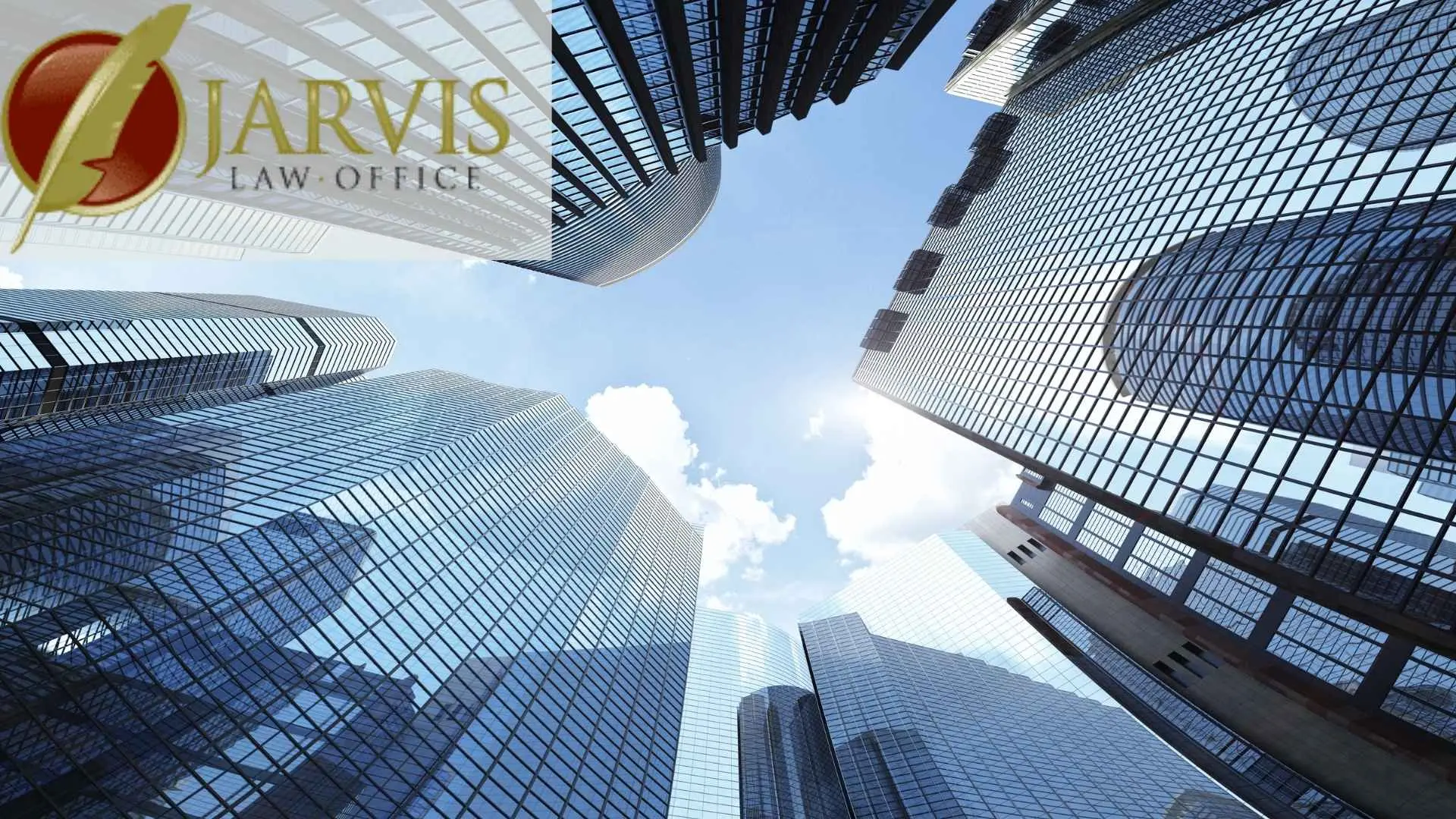 Upward view of modern glass skyscrapers and sky