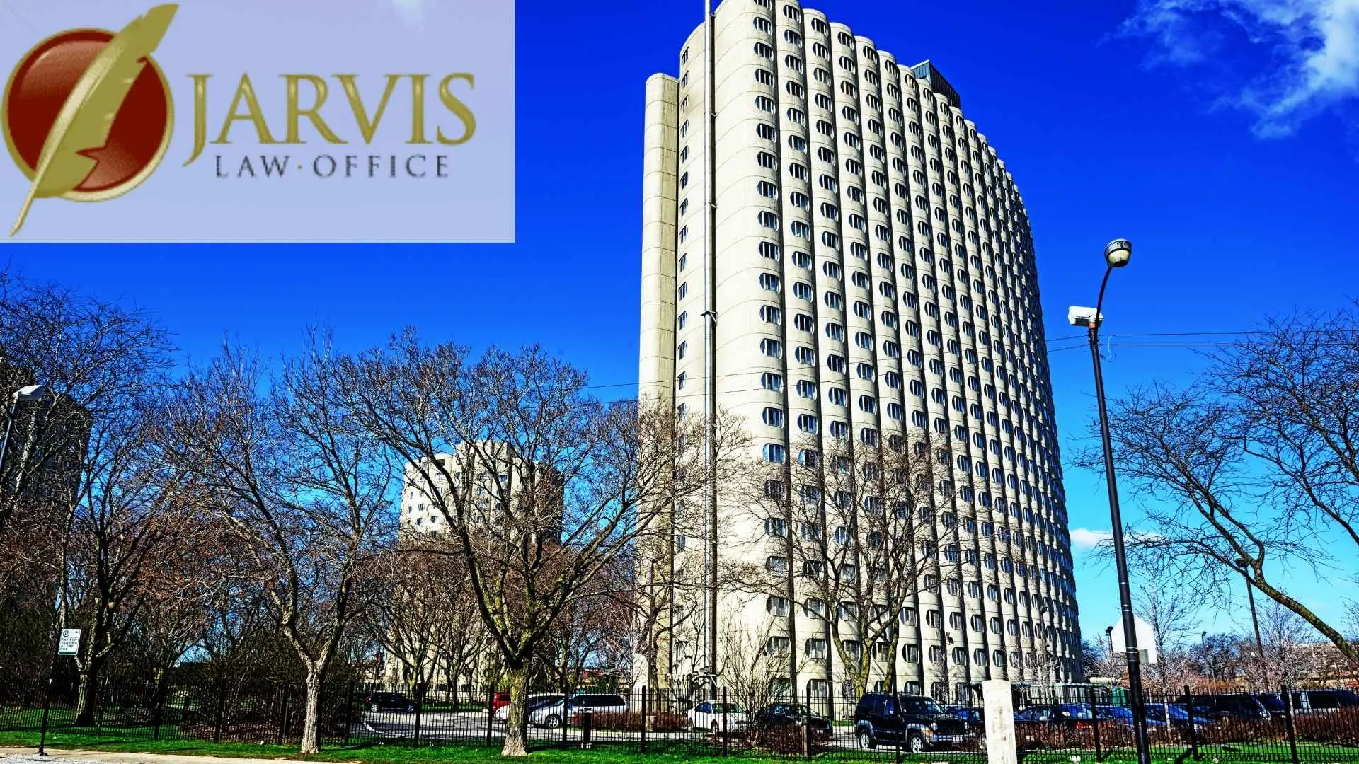High-rise apartment building under clear blue sky