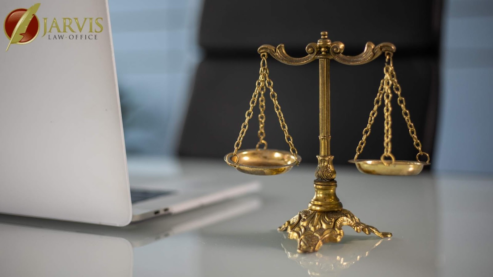 Scales of justice on law office desk
