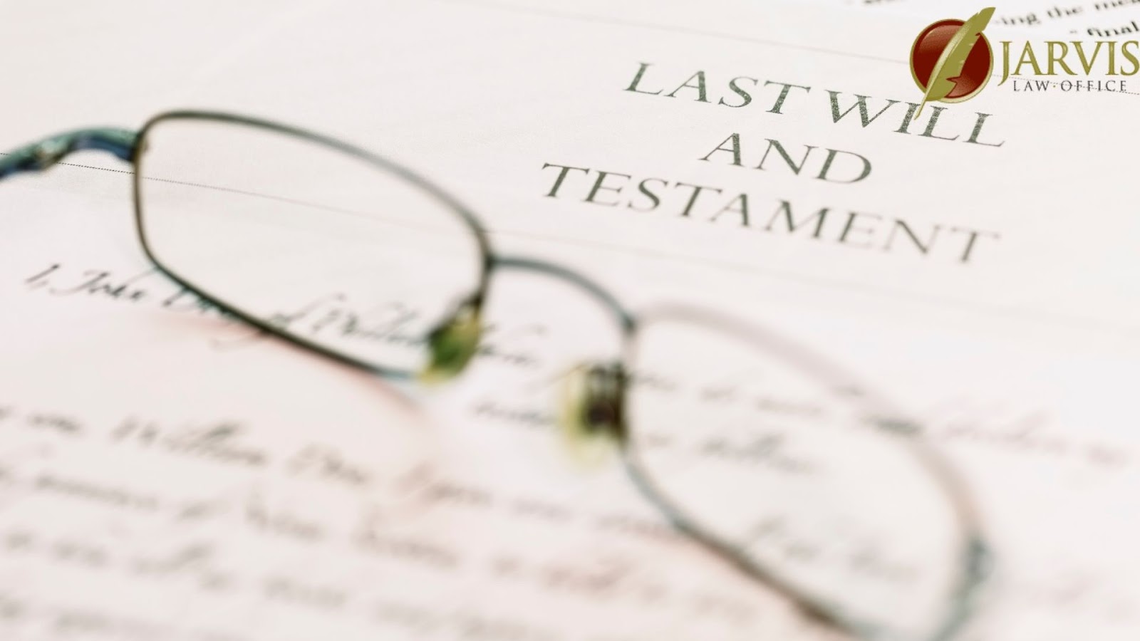 Reading glasses on last will and testament document.