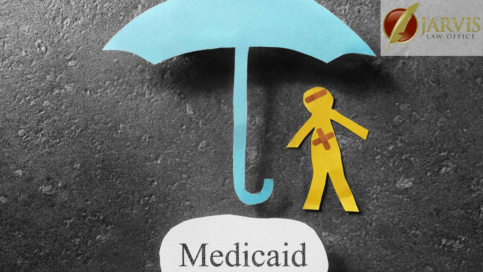 Medicaid protection illustrated by umbrella and figure.