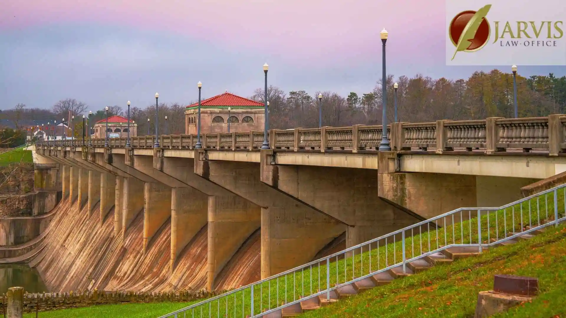 Tranquil Autumn Landscape over the O'Shaughnessy Reservoir Dam in Dublin, Ohio, where elders often need legal medicaid services.