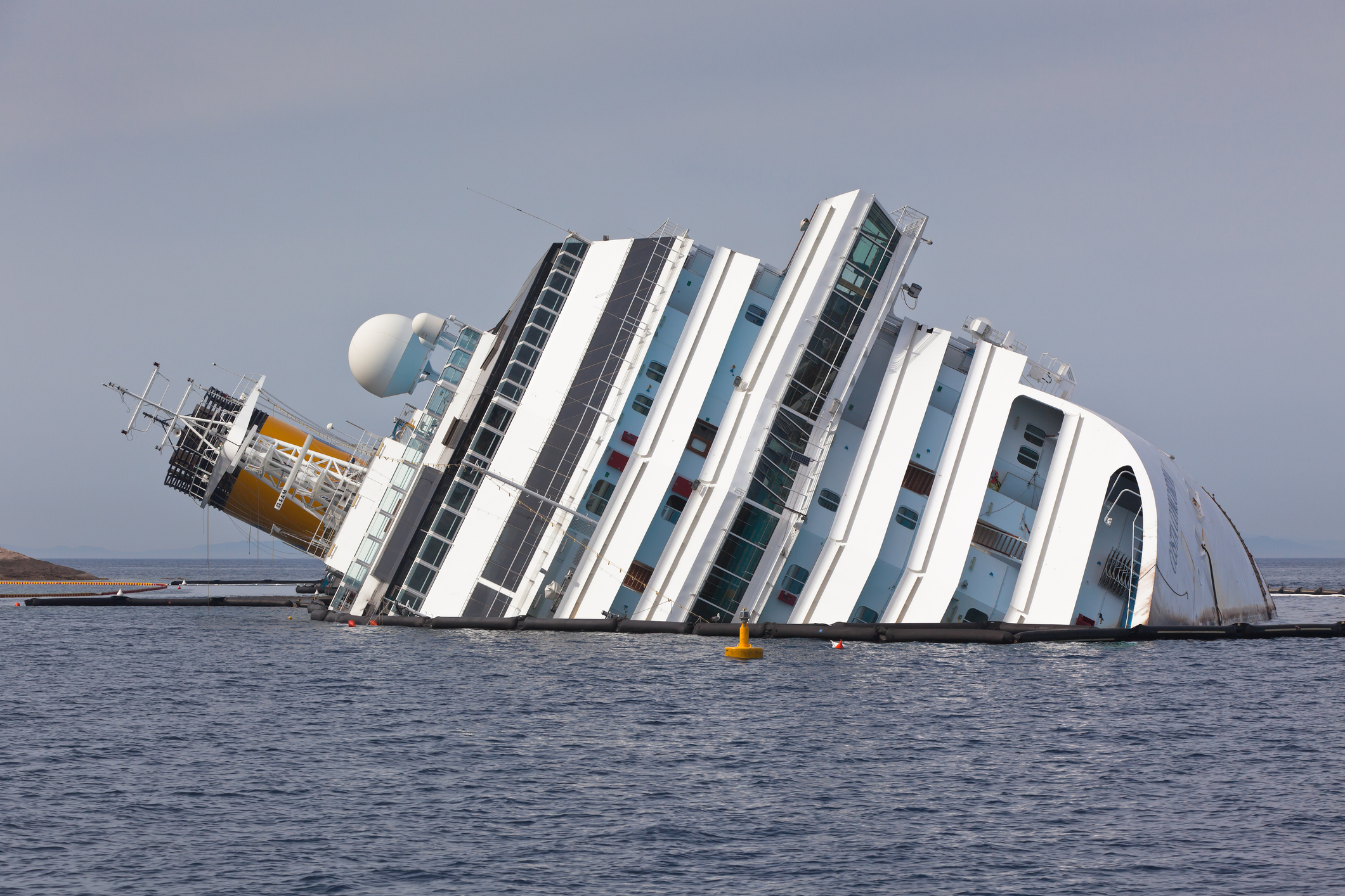 Partially sunken cruise ship in the ocean