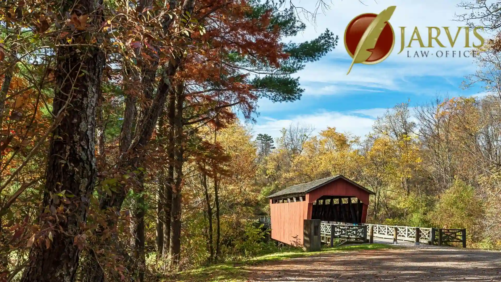 St. Clairsville, Ohio, USA- Oct. 25, 2022: Schaeffer Campbell Covered Bridge located on Ohio University Belmont Campus on a beautiful autumn day. Nearby families often need Medicaid Planning Services.